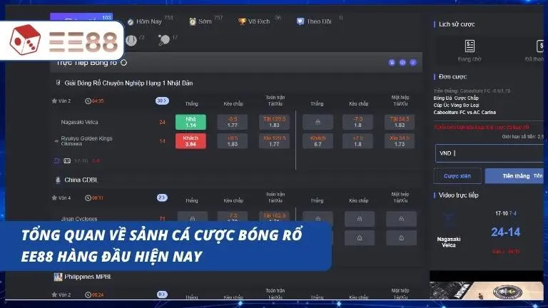 Giao diện bảng kèo bóng rổ hiện đại với danh sách các trận đấu