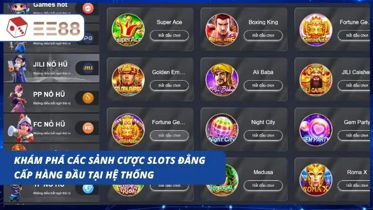Sảnh game Slots hiện đại với hàng loạt chủ đề đa dạng